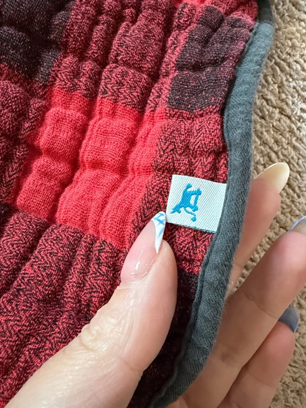 B61 Little Unicorn Cotton Gauze Bib, OS R/G Buffalo Plaid